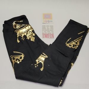 Lularoe Black and Gold Queen Leggings Tween